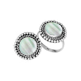 Handcrafted Sterling Silver round shape ring with Mother of Pearl Shell and Balinese rope beaded design